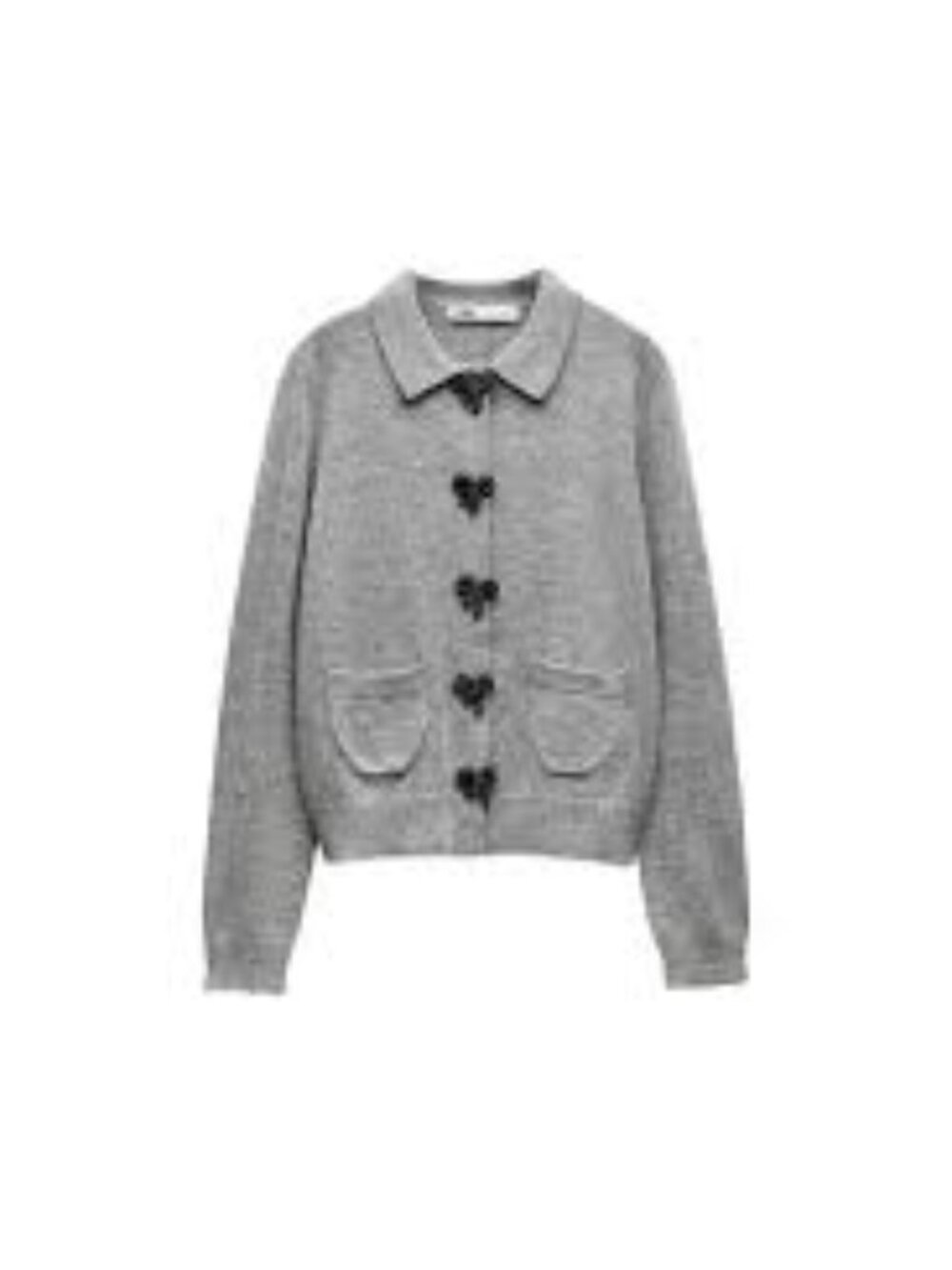 ZARA Grey Knit Cardigan with Bow Clasps & Pockets Size Large NWT